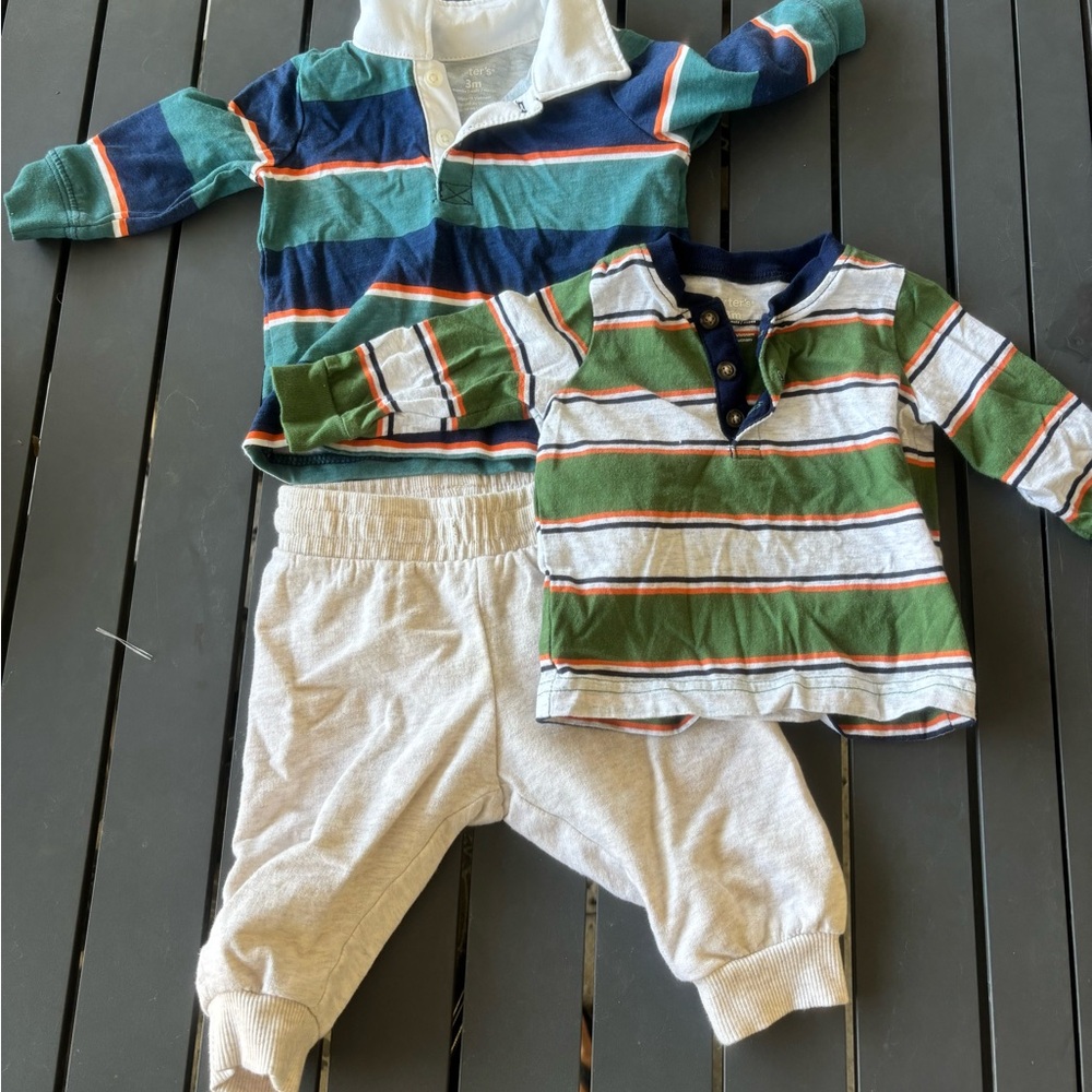 Carter's Green and Blue Striped Baby Outfit Set